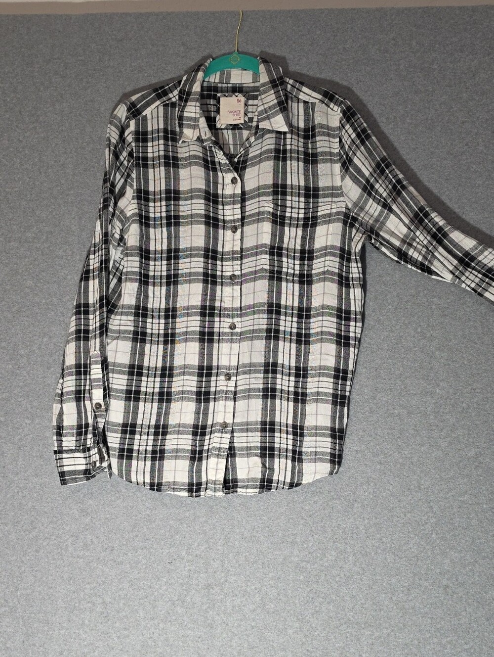 SO Women's Black & White Plaid Button-Down Shirt